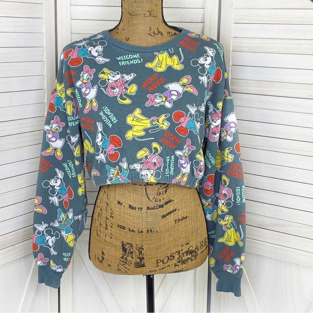 Disney‎ Mickey Mouse And Friends Crop Sweatshirt Gray Multi Medium